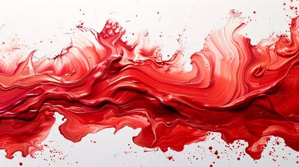Vivid abstract composition with red paint strokes creating the illusion of flow or explosion on a white background. Generative AI