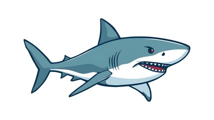 Sharp-Toothed Predator: A stylized depiction of a powerful shark, rendered in vibrant colors, showcasing its sharp teeth and streamlined form against a clear backdrop.