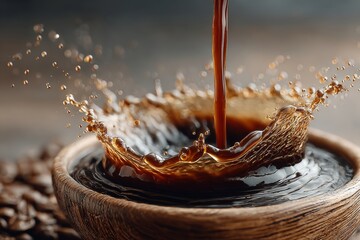 Pouring coffee into invisible cup with artistic liquid motion. Generative AI