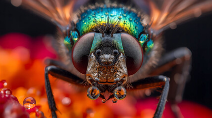 水滴がついた虫の顔のマクロ