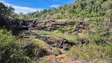Waterfalls and rivers in the Amazon rainforest
