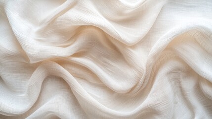 Fototapeta premium Unbleached cotton background natural fabric texture flowing waves soft folds neutral cream tones eco-friendly material for web design seamless organic surface