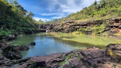 Waterfalls and rivers in the Amazon rainforest
