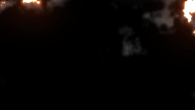 Animation of a white sheet of paper burning with smoldering on a black background for overlay and editing. Animated transition for video