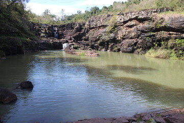 Waterfalls and rivers in the Amazon rainforest
