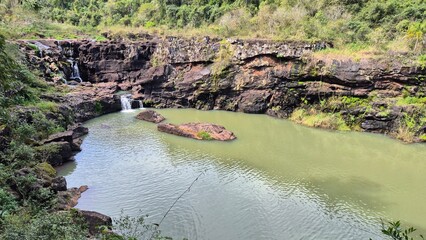 Waterfalls and rivers in the Amazon rainforest
