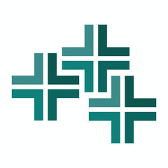 Obraz premium A group of four teal plus signs arranged in a geometric pattern isolated on white background, a design