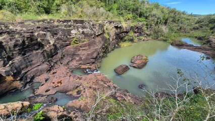 Waterfalls and rivers in the Amazon rainforest
