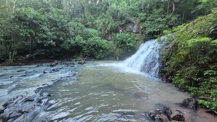 Waterfalls and rivers in the Amazon rainforest
