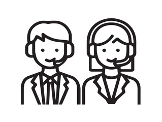 Call center avatars icon 2D vector line art in a clean minimalist customer service graphic
