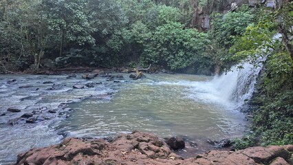 Waterfalls and rivers in the Amazon rainforest
