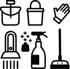 Cleaning supplies icons for hygiene and maintenance