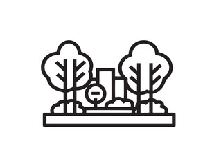 City Park icon 2D vector line art in a clean minimalist recreation area graphic