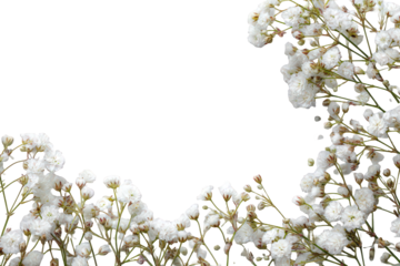 Delicate White Gypsophila Flowers Blossoming on Transparent Background Floral Border Element
