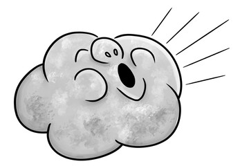 illustration of a gray cartoon cloud blowing wind