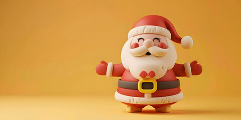 Cheerful holiday figure with a red hat, suit, and wide open arms stands against a warm, vibrant, and cheerful orange background, creating a welcoming and positive atmosphere for seasonal celebration