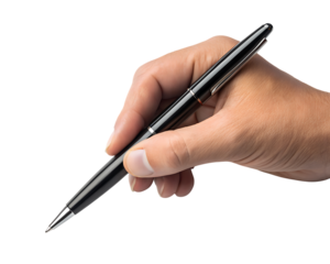 3d icon of hand holding a black pen isolated on transparent background