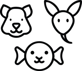 Illustration of a dog, rabbit, and candy