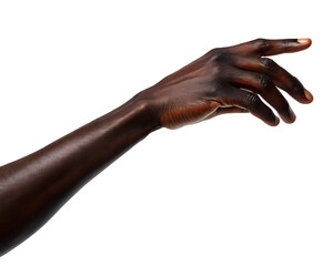 3d icon of darkskinned hand with wet skin reaching out, isolated on transparent background