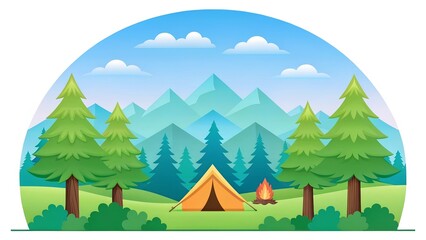 Watercolor clipart Mountains, Summer camping . landscape, travel, watercolor forest, wall art.