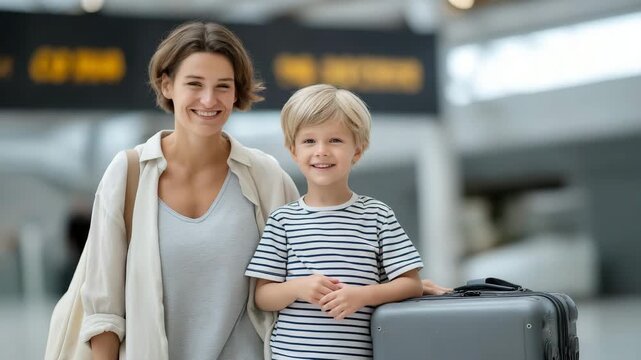 A child, their hands clutching a toy, runs into a parent&rsquo;s arms at an airport lounge, their hug joyful. A suitcase, its plastic shell scuffed, sits on the carpet, its fibers worn. A stuffed animal,