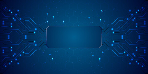 Futuristic Blue Circuit Board with Central Empty Space for Text or Design