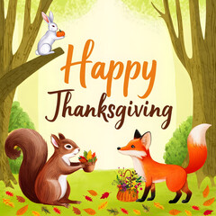 Thanksgiving Basket with Dried Flowers and Festive Sign on Wooden Surface