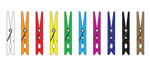 Cartoon clothespin or clothespeg. For clothesline on a sunny day or pegs hang on a washing line. Wooden clothes pin or clothes peg. Clothespins icon. Empty wooden clothes pegs. laundry fastener tool.