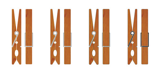 Wooden clothespin or clothespeg. For clothesline on a sunny day or pegs hang on a washing line. Wood clothes pin or clothes peg. Clothespins icon. Empty wooden clothes pegs. laundry fastener tool.