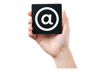 Hand Holding Black Square Icon with White Symbol on Transparent Background, Modern Minimalist Graphic for Digital Media