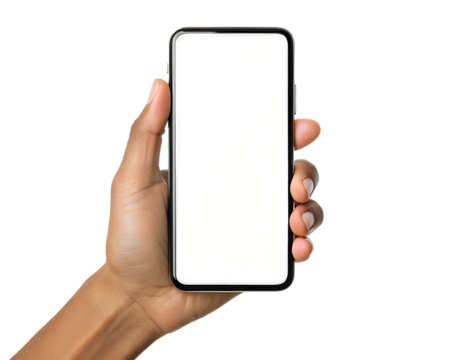 3d icon of hand holding a smartphone with a blank screen isolated on transparent background