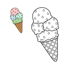 Cute and simple ice cream drawing page for kids. Perfect for coloring fun, learning, and creativity. Ideal for children&rsquo;s activity books and preschool art projects.