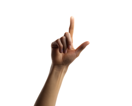 3d icon of hand pointing finger up isolated on transparent background