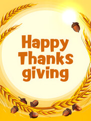 Thanksgiving Wreath with Wheat Stalks, Acorns, and Golden Greeting