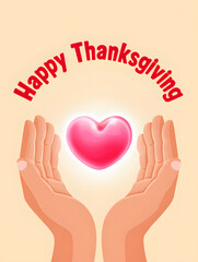 Thanksgiving Greeting with Glowing Heart and Open Hands on Warm Background
