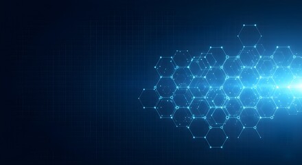 Abstract Hexagonal Network: Futuristic Blue Background Representing Molecular Structure, Data Grid, and Blockchain Technology