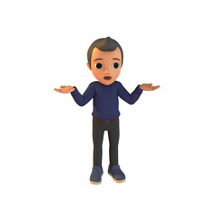 Surprised Boy With Dont Know Hand Gestures 3D Illustration