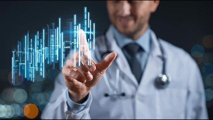 Doctor interacting with data: A doctor interacts with digital medical data. This image showcases advancements in healthcare, symbolizing technology. - Powered by Adobe