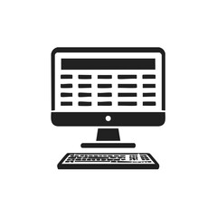 Desktop computer with spreadsheet interface, keyboard, work process, data management