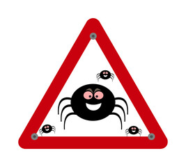 Danger warning sign risk of spider presence on white background - vector