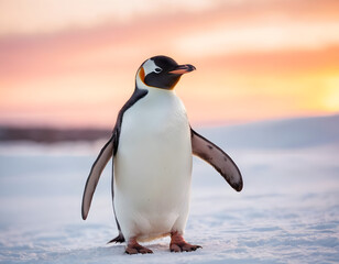 Fototapeta premium penguin in antarctica, King penguin close up portrait shot, penguin on ice