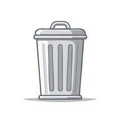 Classic metal garbage can with a closed lid and handle in a simple cartoon style illustration