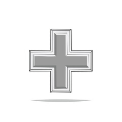 Fototapeta premium Grey Dimensional Cross Symbol with Black Outline and Dropped Shadow Design Element Icon Sign Graphic
