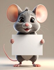 Smiling mouse holding a blank sign