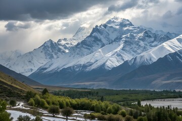 Beautiful scenic Himalayas covered in snow