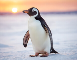 Fototapeta premium penguin in antarctica, King penguin close up portrait shot, penguin on ice