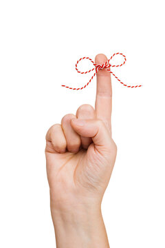 Red and White Christmas Rope Bow on Finger Pointing Sign Isolated on White and Png Transparent Background