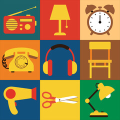 A vector illustration set of flat office furniture and school education  for web design