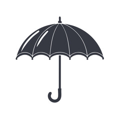 Black silhouette umbrella icon for weather and rain protection design
