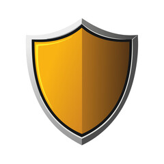 Golden shield with gray frame, security protection symbol, abstract emblem